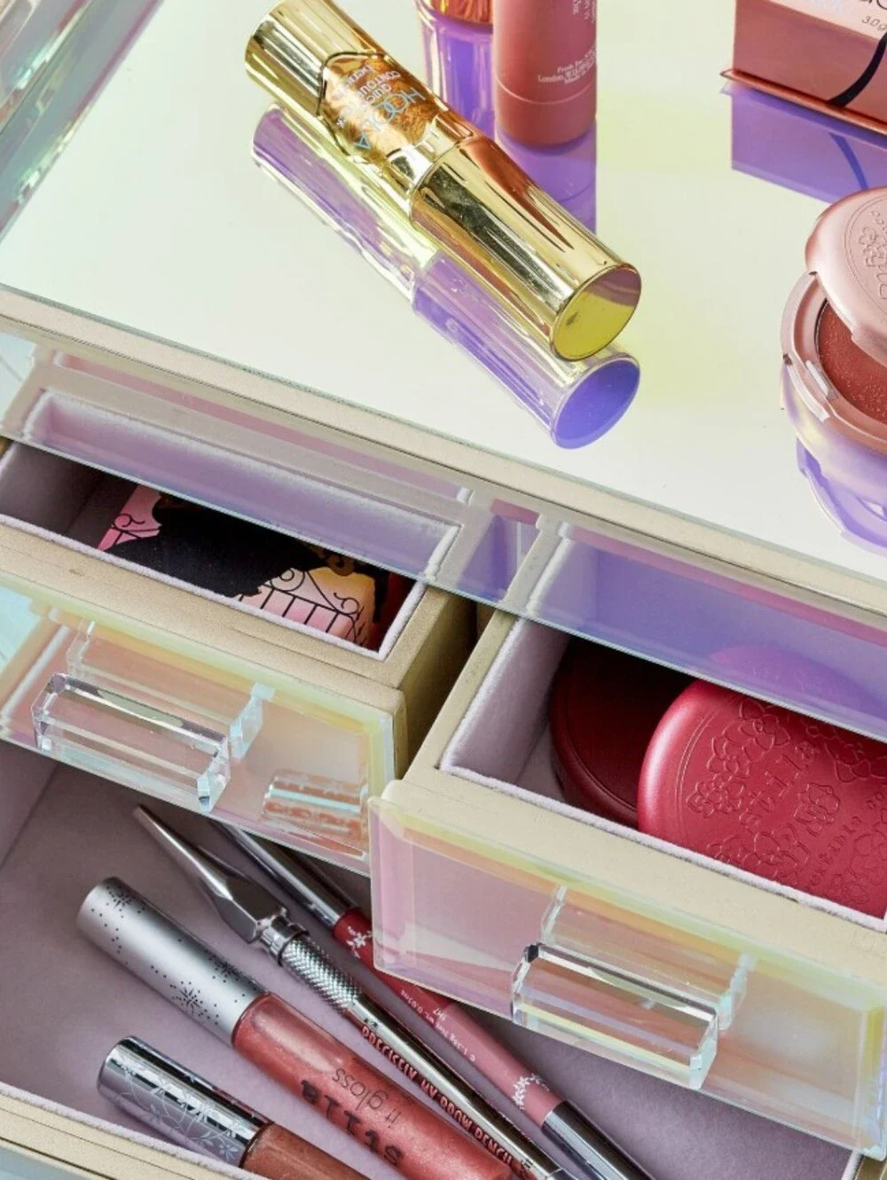 Pottery Barn Teen Iridescent Mirrored Jewelry & Makeup Organizer - Multi-Drawer